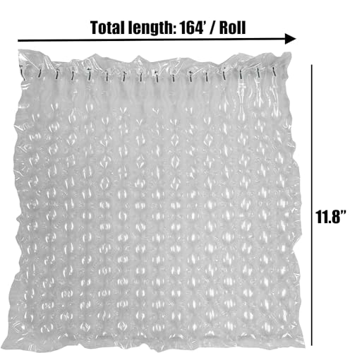 Inflatable Bubble Cushioning Wrap for Shipping Clear Air Packaging Bags Plastic Packing Bubbles Air Pillows Packing Materials Buffer Void Fill Cushioning for Moving (11.8"x164 Feet/Roll)