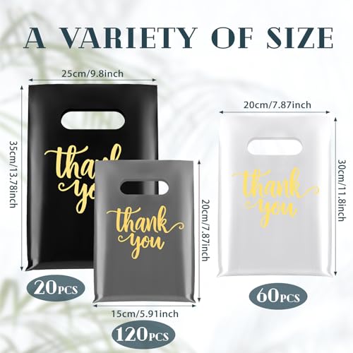 Eersida 200 Pcs Thank You Bags for Small Business, Gray, White, Black - color: Gray, White, Black