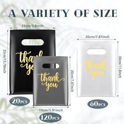 Eersida 200 Pcs Thank You Bags for Small Business, Gray, White, Black - color: Gray, White, Black