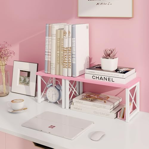 ELITEROO Desktop Shelf, 2 Tier Independent Stackable Desk Stand - color: Pink