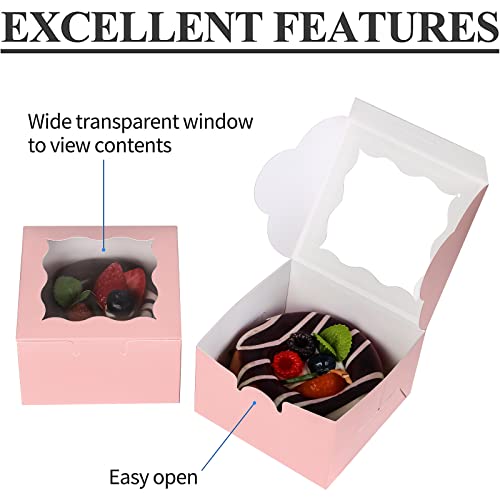 KPOSIYA 60pcs Small Cookie Boxes with Window, 4x4x2.5 Pink Bakery Box - color: Pink, size: 60