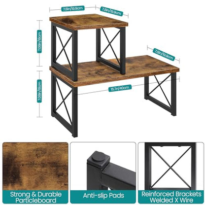 ELITEROO Wood Desktop Shelf, 2 Tier Adjustable Small Bookshelf Organizer - color: Rustic Brown