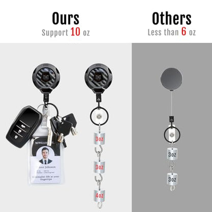 MNGARISTA Upgraded Heavy Duty Retractable Keychain with Belt Clip, 10 OZ Retraction, 31.5" Stainless Steel Cord Key Chain, 3K Carbon Fiber ID Badge Reel Holder with Badge Strap and Key Ring, 4 Pack - color: Black Keychain 4 Pcs