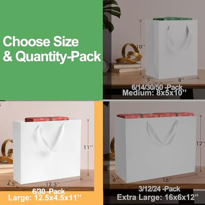 MOXARYSU White Gift Bags With Handles: 12.5x4.5x11 Inch 30pcs Large Paper Gags Bulk For Birthday Wedding Party Shopping - color: L-30-White