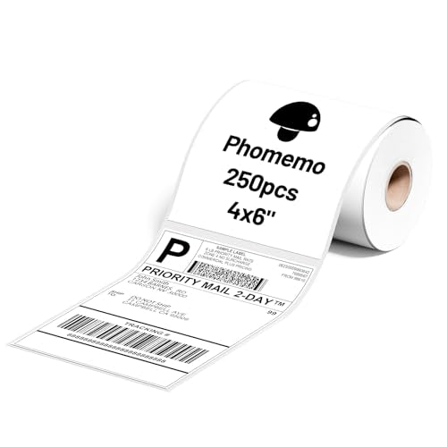 Phomemo 4x6 Thermal Label, Shipping Labels Pack of 250 4x6 Roll Labels, Compatible with Phomemo, Zebra, Rollo, Jadens and Other Thermal Printers - color: White