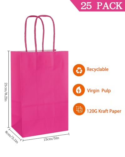 AZOWA Gift Bags Small Kraft Paper Bags with Handles (5 x 3.1 x 8.2 in, Magenta, 25 Pcs) - color: Magenta, size: Small (Pack of 25)