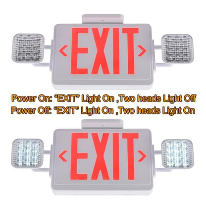 Red Exit Sign with Emergency Lights, 200lm 3Hours Plug in Exit Sign Battery Backup Lights for Business,Commerical Emergency Lighting Combo UL 924 AC85-277V Double Face (Pack of 2) - color: White Housing +Red EXIT, size: Square Heads (Pack of 2)