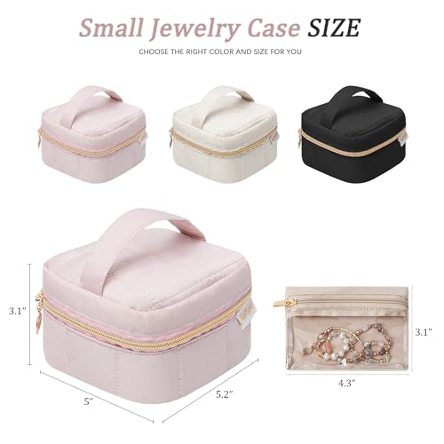 KarSyon Travel Jewelry Case Organizer Boxes with 8 Velvet Zipper Pouches - color: Pink, size: Small