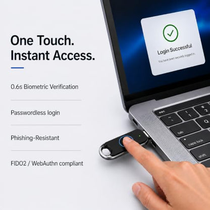 imKey Pass S6 FIDO2 FIDO U2F Certified Fingerprint Security Key Biometric Authentication USB-C Fast Passkey Passwordless Login & Strong 2FA MFA Phishing-Resistant for Online Accounts