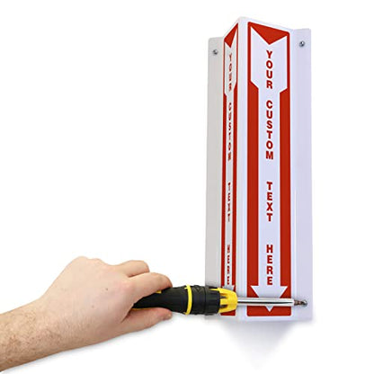 SmartSign Custom Two-Sided V-Shaped Projecting Sign with Down Arrow Design, 18 x 4 inch, Add Your Own Text, 120 mil Polished Acrylic, Made in USA - color: #6. Custom Message White Acrylic