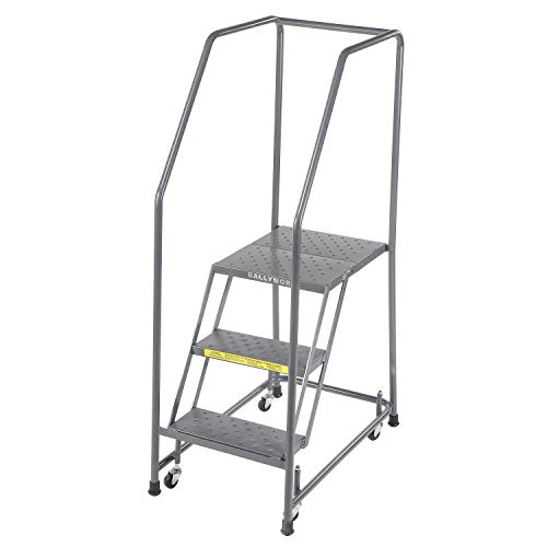 Ballymore H318P Perforated 16" W 3 Step Steel Rolling Ladder 10" D Top Step