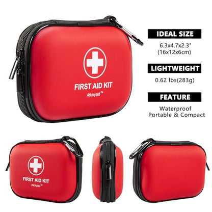 Mini First Aid Kit - 120 Piece Small Waterproof Hard Shell Medical Kit - color: Red