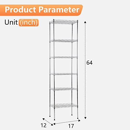 FDW | 6-Tier Wire Shelf | 17" x 12" x 64" | Chrome - color: Chrome, size: 17×12×64