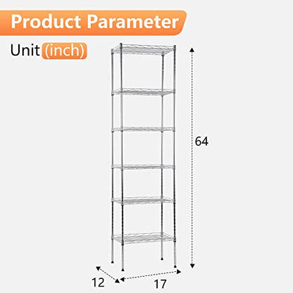 FDW | 6-Tier Wire Shelf | 17" x 12" x 64" | Chrome - color: Chrome, size: 17×12×64