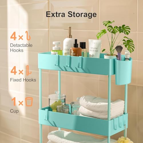 Pipishell 4 Tier Slim Storage Cart with Wheels, Laundry Cart, Turquoise - color: Turquoise, size: 4-Tier