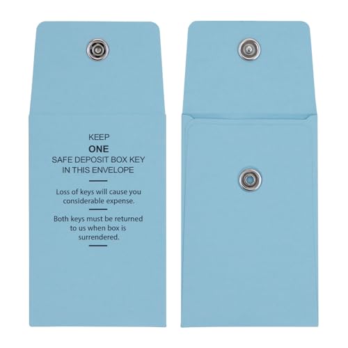 BankSupplies Safe Deposit Key Envelopes Blue Reclosable Snap Lock 2.25 x 3.5 Inch Durable Rope Stock 100 Pack