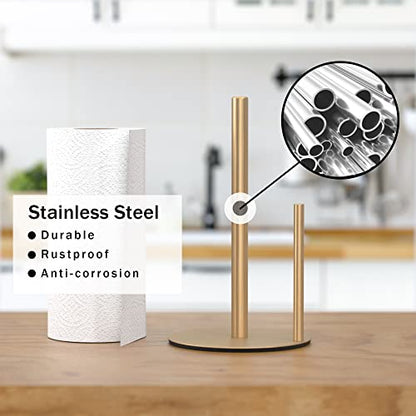 Paper Towel Holder Gold Stainless Steel Kitchen Countertop Roll Organizer - color: Gold