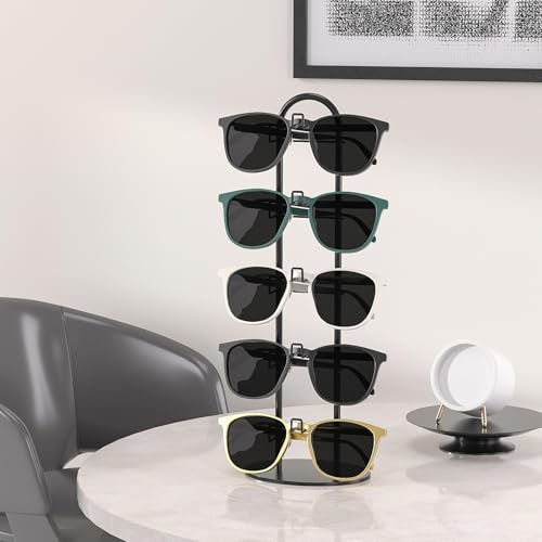 Metal Sunglass Organizer,Glasses Holder,Eyeglass Holder,Sunglass Storage Eyeglasses Rack Metal Frame for 5 Pairs (1, Black) - color: Black