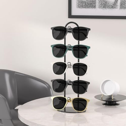 Metal Sunglass Organizer,Glasses Holder,Eyeglass Holder,Sunglass Storage Eyeglasses Rack Metal Frame for 5 Pairs (1, Black) - color: Black