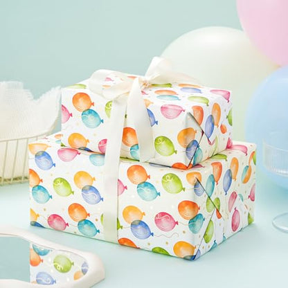 Ulmasinn Birthday Wrapping Paper Roll with Gold Foil Balloons, 17" x 16.4', Thick Gift Wrap for Birthday Gifts, Watercolor Balloon Design, No Creases, for Kids, Adults, Baby Shower and Celebrations - color: Birthday Gold Foil Balloon