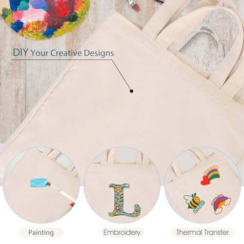 musbus 3-Pack Large Canvas Tote Bag, Reusable Grocery Bags, Heavy Duty - color: Beige