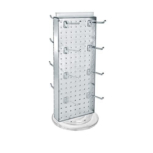 Azar Displays 700508-CLR-4C16 8-Inch W by 20-Inch H Revolving Black Pegboard Counter Display with 16-Pack of 4 inch Locking Hooks, Clear - color: Clear, style: Pegboard + Hooks