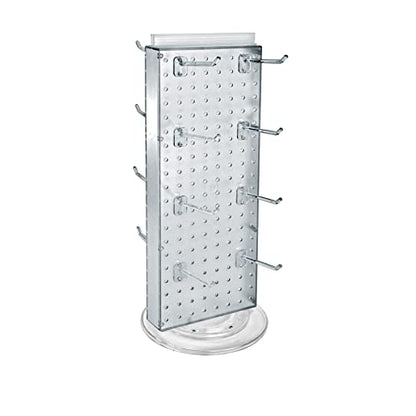 Azar Displays 700508-CLR-4C16 8-Inch W by 20-Inch H Revolving Black Pegboard Counter Display with 16-Pack of 4 inch Locking Hooks, Clear - color: Clear, style: Pegboard + Hooks