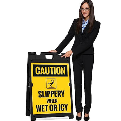 Caution Slippery When Wet Or ICY Sidewalk Sign Kit, (SI-76037) - size: 18x24 Inches, style: A-frame + 2 Panel Kit