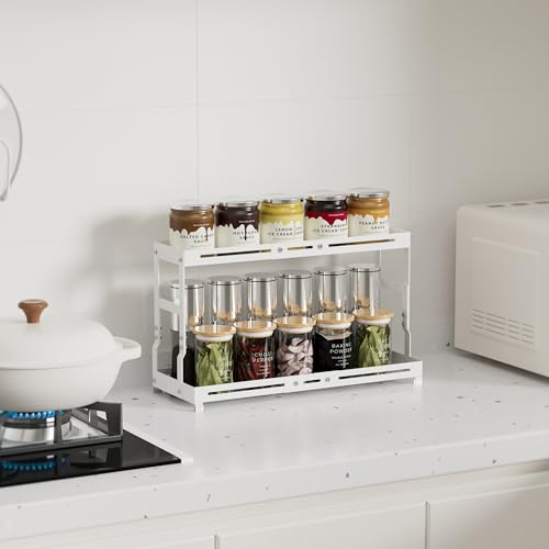 Adjustable Sturdy Metal Shelving Unit，2-Tier Organizer Countertop,Suitable for Kitchen Countertop, Bathroom, Makeup Table, Store Large Skincare etc - color: 1pack/White