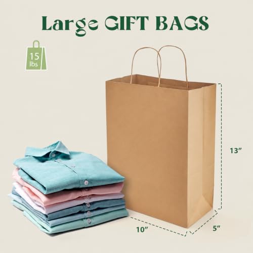 MESHA Brown Kraft Paper Bags 10x5x13 Inch 100Pcs Gift Bags with Handles - color: Brown 10x5x13 Inch, size: 1 Count (Pack of 100)