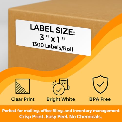 3"x1" Direct Thermal Barcode Labels, 12 Rolls (1300/Roll), 1" Core - size: 3" x 1"-12 Rolls (15600 Labels)