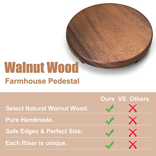 Walnut Wood Pedestal Stand, Decorative Wood Riser For Display, Farmhouse Decor Soap Tray, Displays Your Plant Bottles Candles for Your Home (Round,9 x 1.57Inch) - size: Round & 9*9*1.57 ''