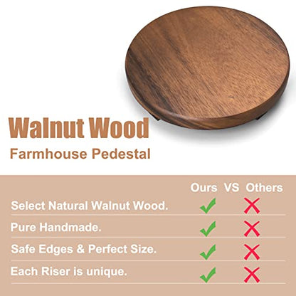 Walnut Wood Pedestal Stand, Decorative Wood Riser For Display, Farmhouse Decor Soap Tray, Displays Your Plant Bottles Candles for Your Home (Round,9 x 1.57Inch) - size: Round & 9*9*1.57 ''
