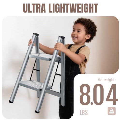 XinSunho 2 Step Ladder, Steel Folding Step Stool with 330lbs Heavy Duty - size: 2 step
