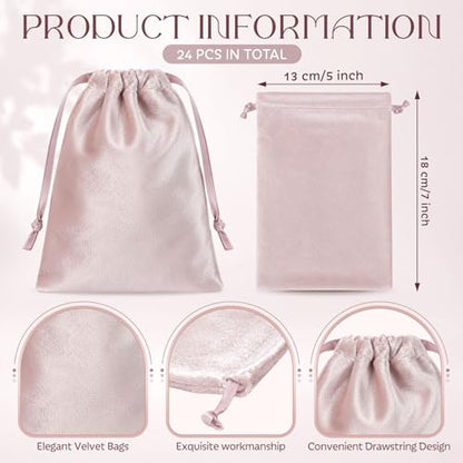 Abbylike 24 Pcs Rose Pink Velvet Jewelry Bags with Drawstring 5x7 Inch Cloth Gifts Bag Jewelry Pouches Small Reusable Treat Bag for Storage Wedding Party Favor Tarot Cards Crystals Business Packaging - color: Pink