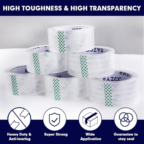 RAZCC Packing Tape, 36 Rolls Clear Heavy Duty Packaging Tape with Dispensers for Packing Shipping Moving Mailing, Thicker Sealing Tape - 1.88" x 65 Yard Per Roll, 2340 Total Yards - size: 1.88inch-36 Rolls