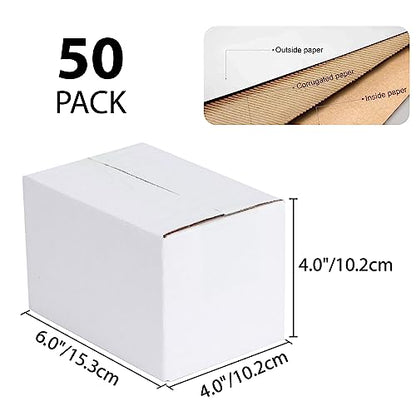 Calenzana 6x4x4 Shipping Boxes Set of 50, White Corrugated Cardboard Box for Mailing Packing Gifts Small Business - size: 6x4x4, style: 50 Pack