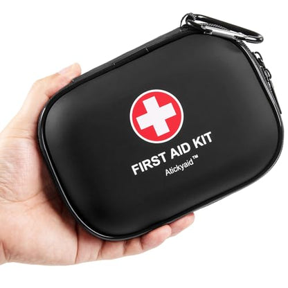 Mini First Aid Kit - 120 Piece Small Waterproof Hard Shell Medical Kit - color: Black