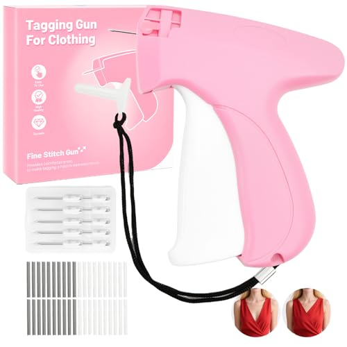 Tagging Gun Fou Clothing - Pink and White Stapler for Clothing Mini Sewing Kit Quick Clothing Fixer Sewing Tool Kits, 2000 Black & 2000 White 5mm Mini Fasteners with 6 Needles - color: Pink/White