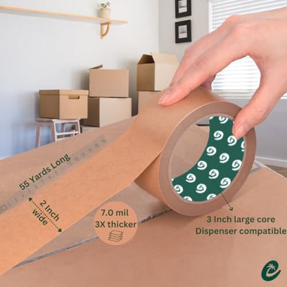 Premium Paper Packing Tape, Self Adhesive Recyclabe, 2 in. x 55 Yd, Eco Friendly Heavy Duty Writable & Uncoated Packaging Tape for Box Sealing, Masking, Moving Supplies, 1 Roll