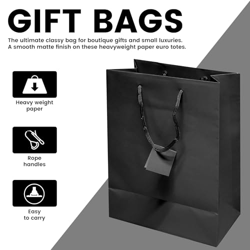 Novel Box Black Gift Bags with Handles 10 Pack 4.75x3.25x6.75 Inches - color: Black, size: Small
