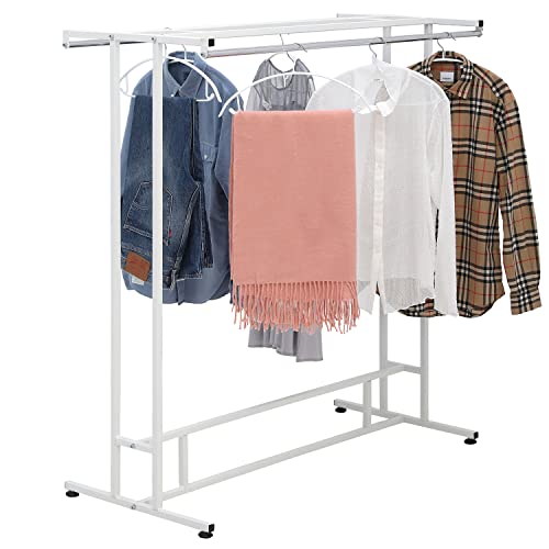 MyGift White Metal Garment Rack, Double Rod Clothes Hanger Stand - color: White