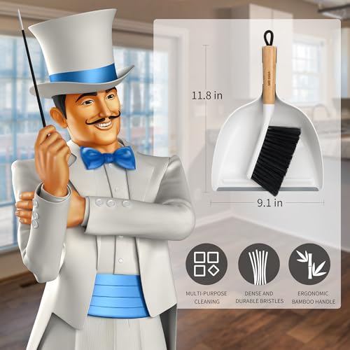 MR.SIGA Dustpan and Brush Set, Bamboo Handle, White, 1 Set - color: White
