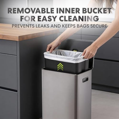 SIMPLI-Magic Infinity Edge 16 Gallon (60L) Kitchen Trash Can - Hands-Free Step Pedal, Soft-Close Lid, Stainless Steel Garbage Can with Removable Inner Bucket, Fingerprint-Resistant Finish - color: Black, size: 16 Gallon