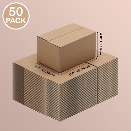 Edenseelake 50 Pack 6x4x4 inches Shipping Boxes Corrugated Cardboard Boxes for Packing, Moving, Mailing, Brown - size: 6x4x4 inch, style: 50 packs