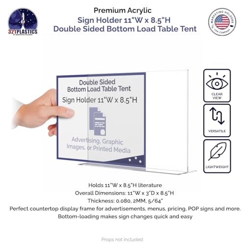 Marketing Holders 6 Pack Acrylic Sign Holder for 11" x 8.5" Literature Double Sided Up Right Frame Clear Bottom Loading Tabletop Horizontal Display for Libraries Schools and Retail Stores - size: 11"W x 8.5"H Bottom Load