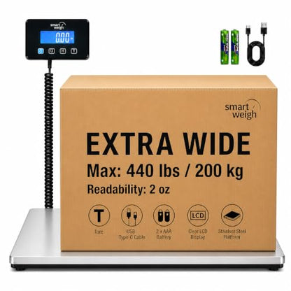 Smart Weigh Heavy-Duty Shipping Scale, 440 lb x 2 oz, Wide Platform, USB-C - color: 440 lbs Extra Wide