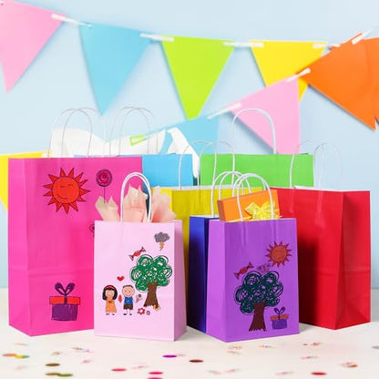BLEWINDZ 32Pcs 10.6" Medium Gift Bags with Tissues, Paper Party Favor Bags with Handles, Rainbow Goodie Bag for Birthday, Wedding, Party Supplies - color: 02-8cols-M