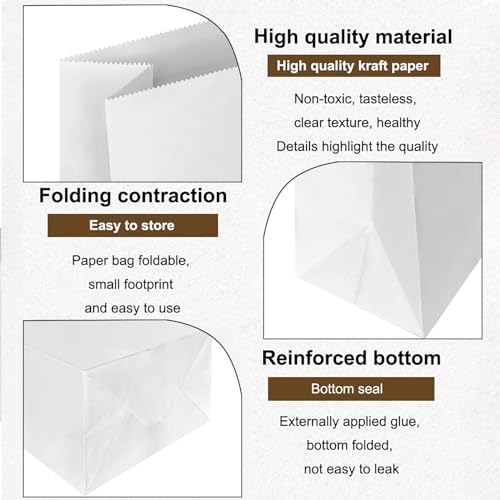 KEYYOOMY Mini White Paper Bags Paper Lunch Bags (50 CT, 3.5x2.4x7.1 in) - color: White, size: 3.5x2.4x7.1 in - Mini