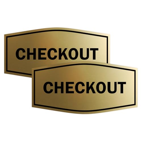 Signs ByLITA Fancy Checkout Sign | Durable Plastic | Vibrant Colors | Powerful Foam Tape (Brushed Gold) - Small (2 Pack) - color: Brushed Gold, size: 3 x 6" - Small (2 Pack)